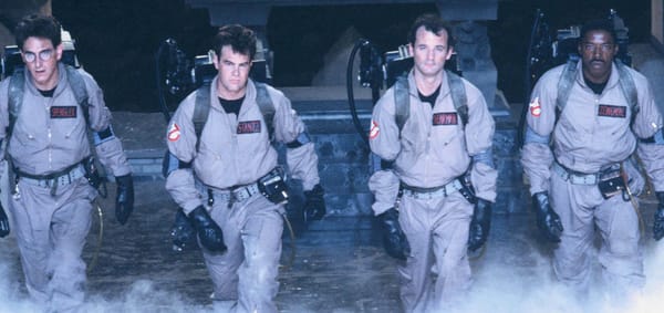 Harold Ramis, Dan Aykroyd, Bill Murray, and Ernie Hudson in Ghostbusters (1984), directed by Ivan Reitman